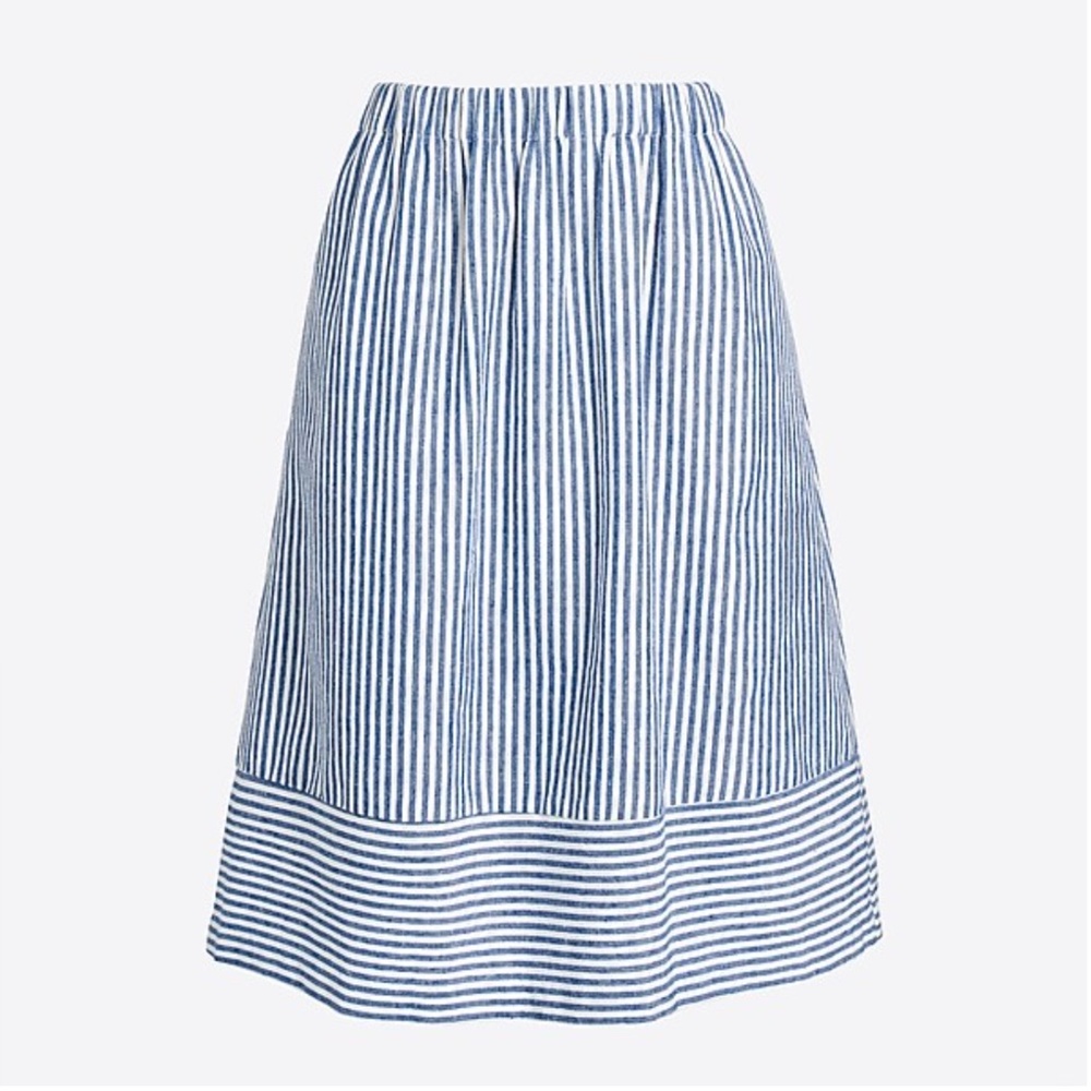 J. Crew Blue Striped Cotton-Linen Midi Skirt